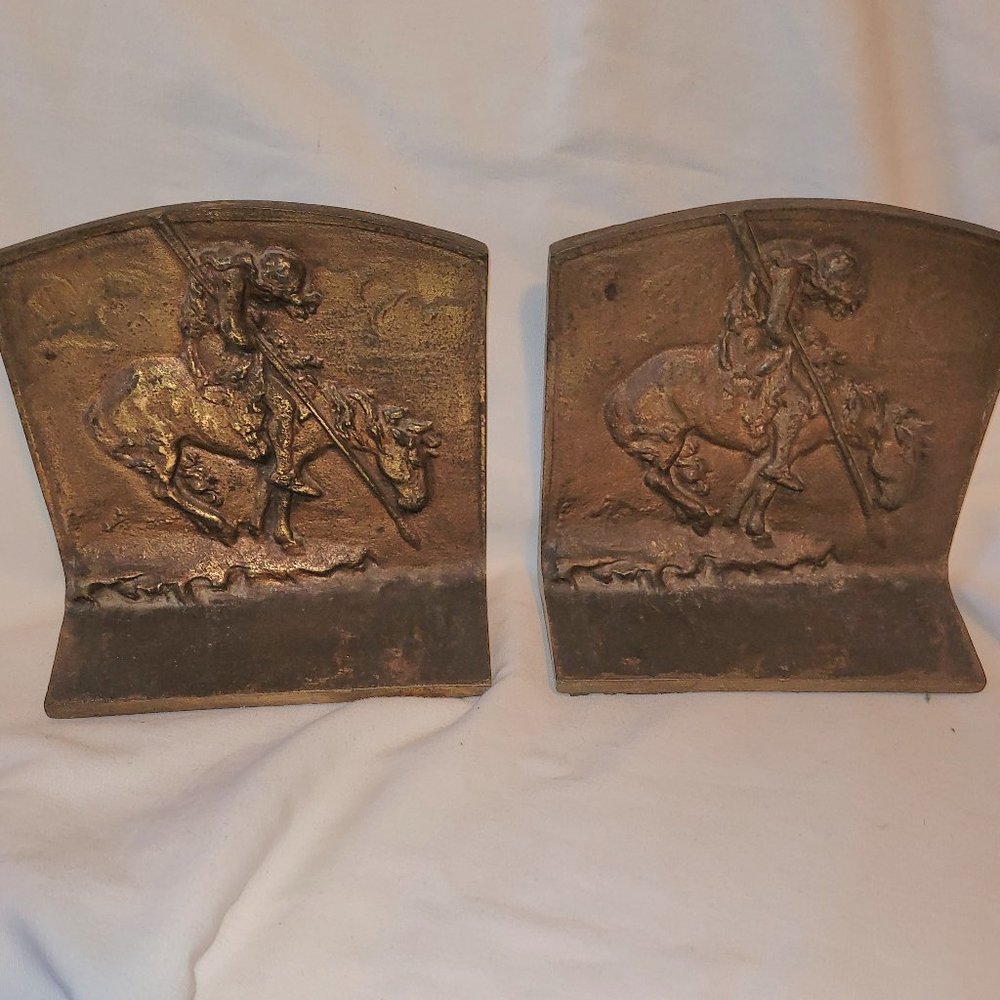 End Of The Trail Cast Bronze Bookends, Early 1900s
